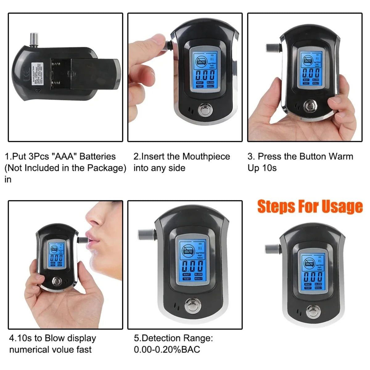 Accurate LCD Alcohol Breath Tester – Handheld Digital Breathalyzer with Display