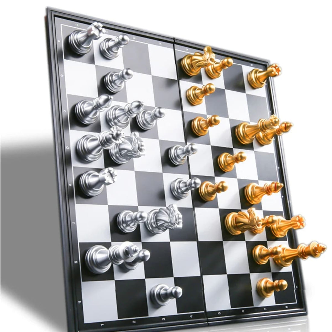 Portable Folding Magnetic Chess Set for Travel & Beginners - Metallic, Waterproof, Gold and Silver 32877153238-al