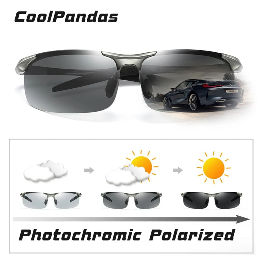 Anti-glare Photochromic Sunglasses for Driving – Polarized UV400, Aluminium Frame 186090
