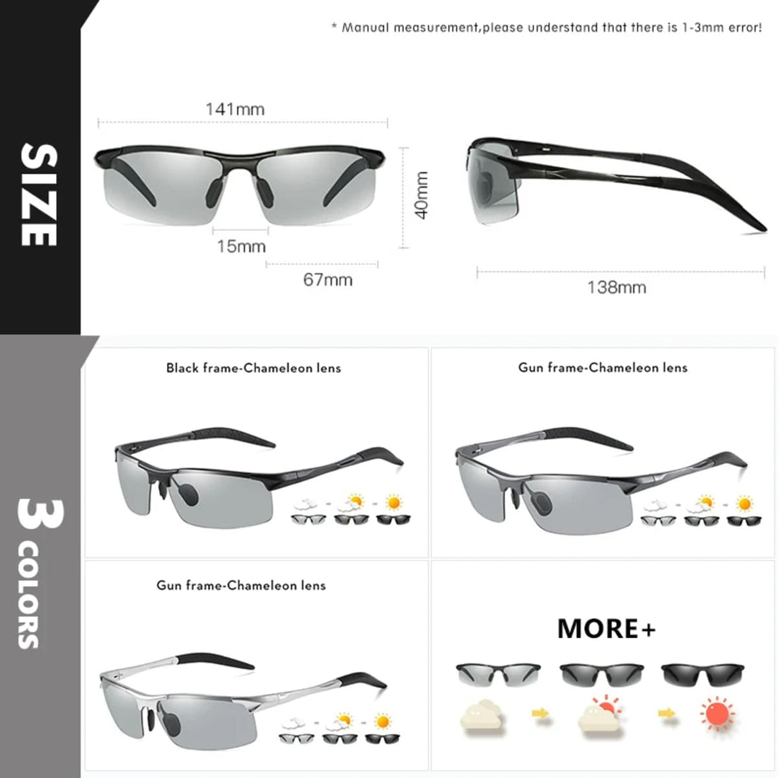 Anti-glare Photochromic Sunglasses for Driving – Polarized UV400, Aluminium Frame 186090