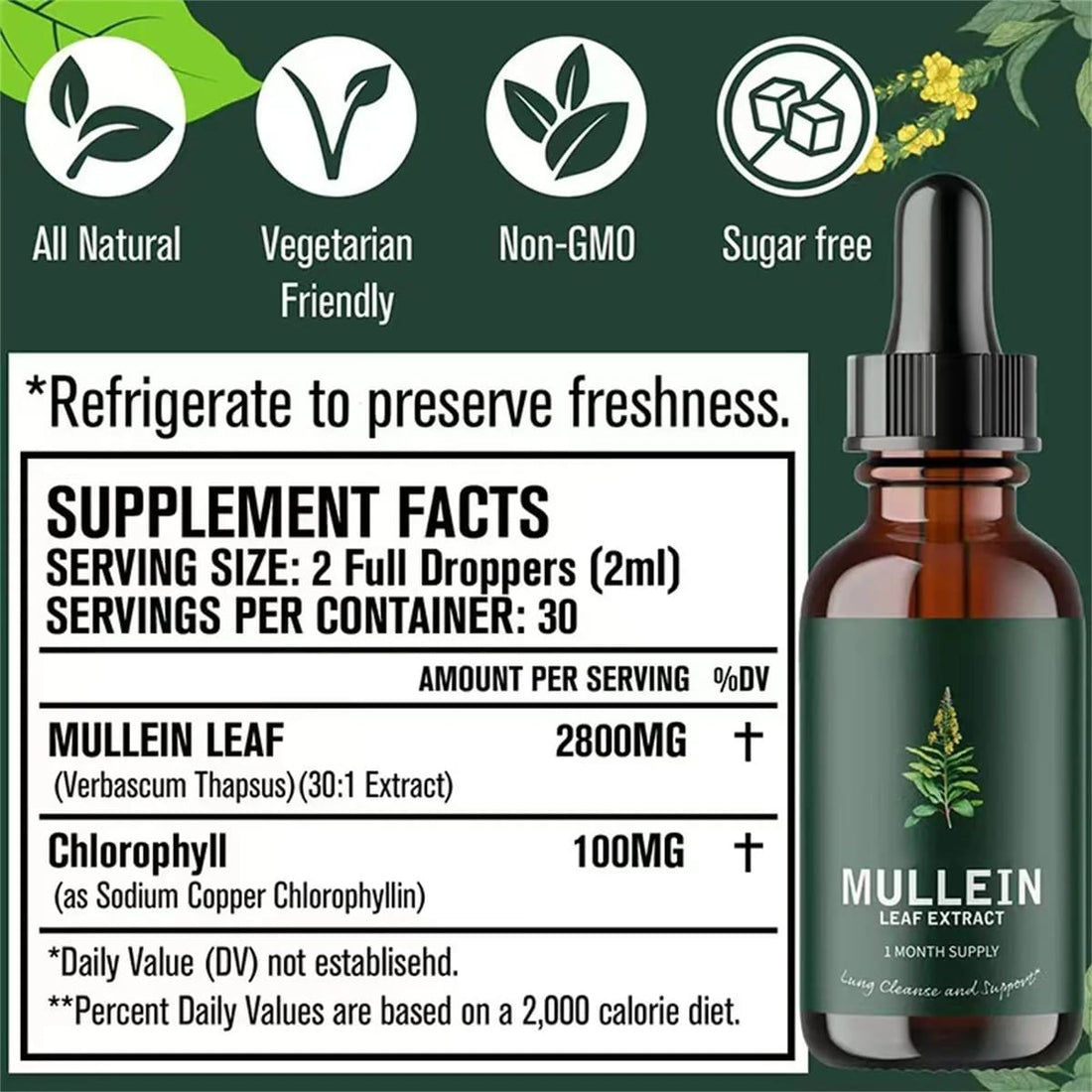 Organic Mullein Drops for Lungs - Asthma Relief & Respiratory Support (60ml) 348839