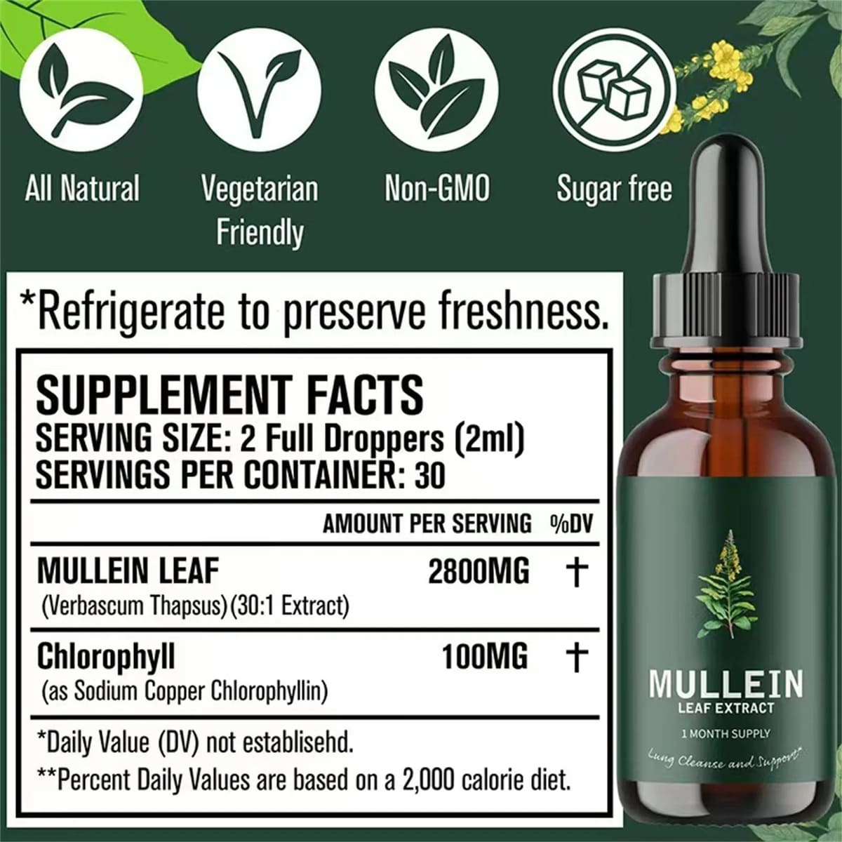 Organic Mullein Drops for Lungs - Asthma Relief & Respiratory Support (60ml) 348839
