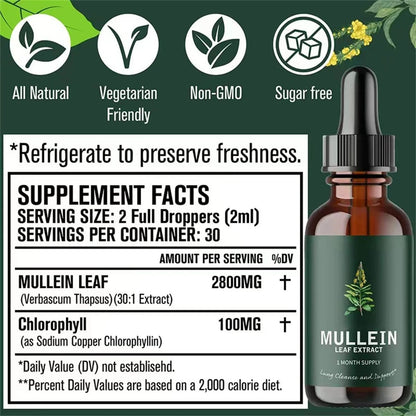 Organic Mullein Drops for Lungs - Asthma Relief & Respiratory Support (60ml) 348839