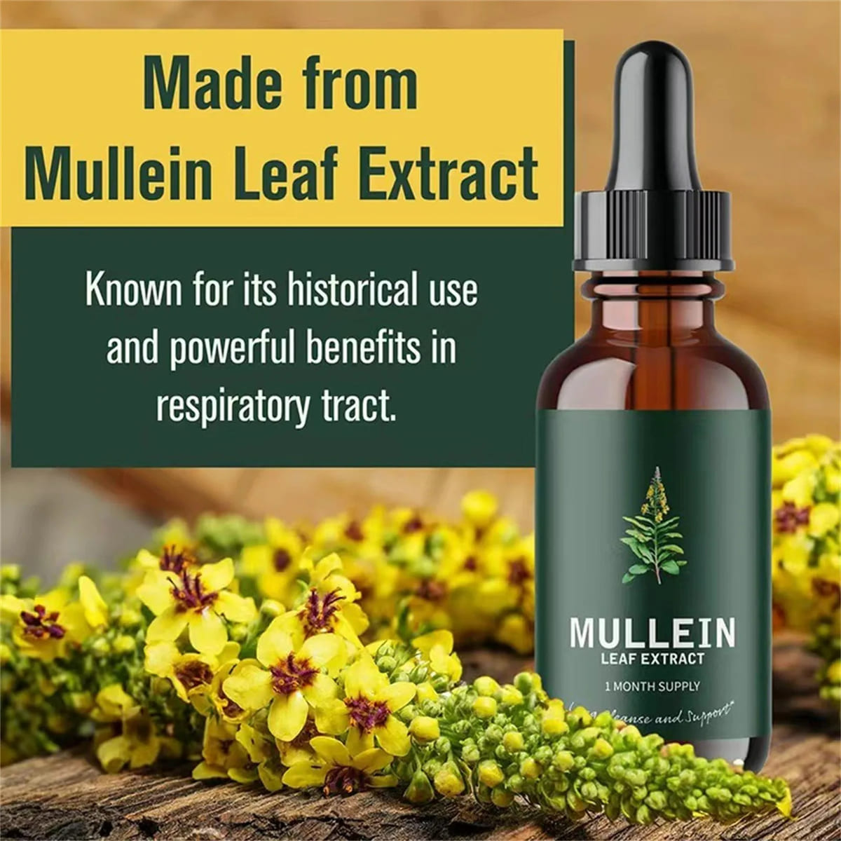 Organic Mullein Drops for Lungs - Asthma Relief & Respiratory Support (60ml) 348839