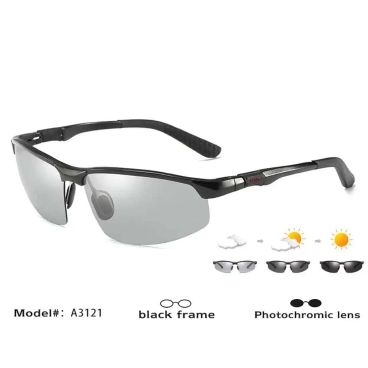 Anti-glare Photochromic Sunglasses for Driving – Polarized UV400, Aluminium Frame 186090