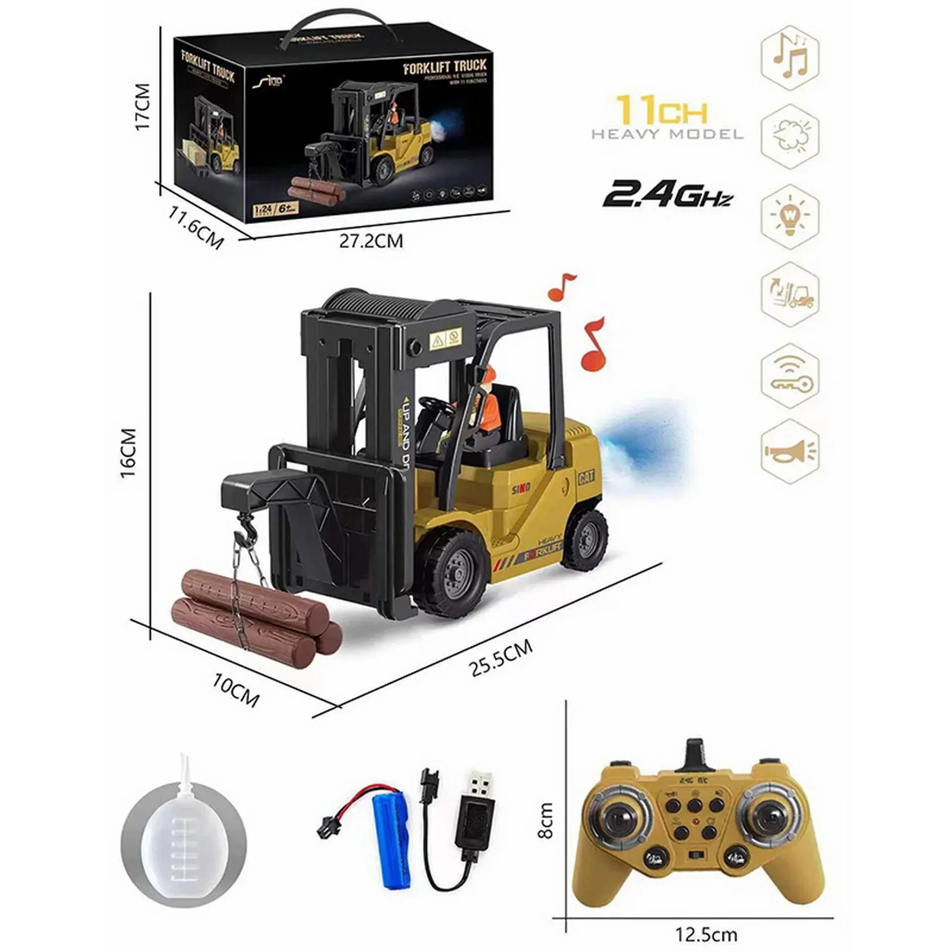 Realistic Remote Control Forklift Toy With Mist & Music 15611584676189-1