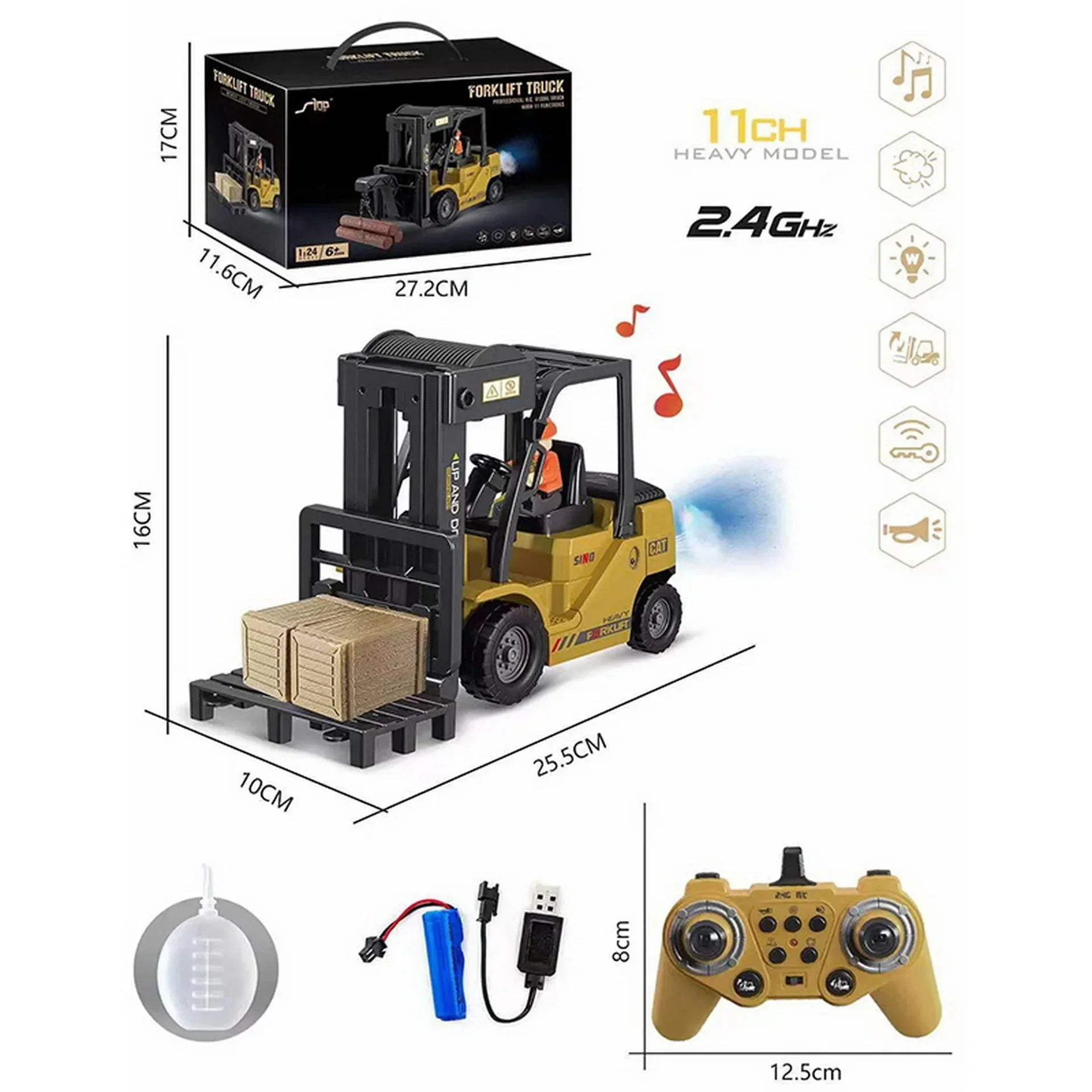 Realistic Remote Control Forklift Toy With Mist & Music 15611584676189-1