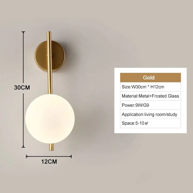 Nordic Golden LED Wall Lamp – 9W G9 Bulb Wall Sconce for Bedroom, Living Room, and Bathroom - Neutral Light