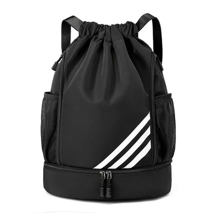Waterproof Sports Drawstring Backpack Large Capacity Shoe Compartment Black 8512795148590-1