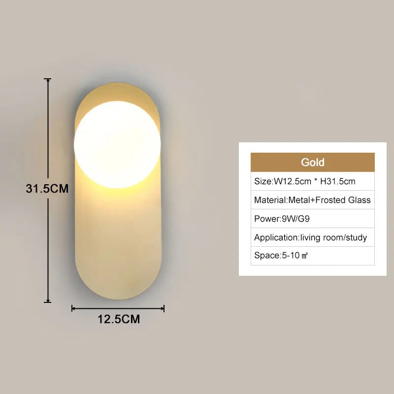 Nordic Golden LED Wall Lamp – 9W G9 Bulb Wall Sconce for Bedroom, Living Room, and Bathroom - Neutral Light