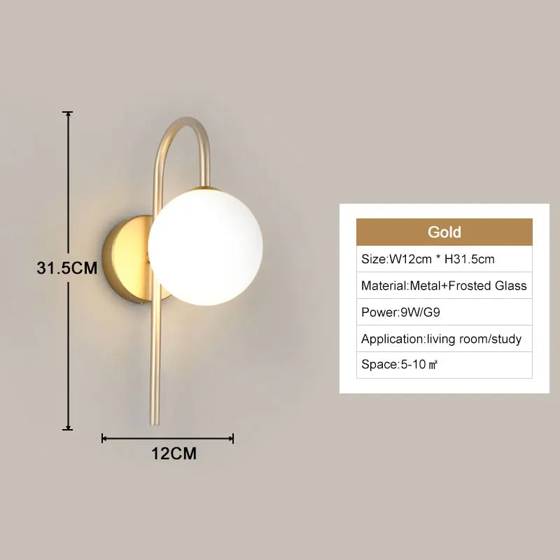 Nordic Golden LED Wall Lamp – 9W G9 Bulb Wall Sconce for Bedroom, Living Room, and Bathroom - Neutral Light