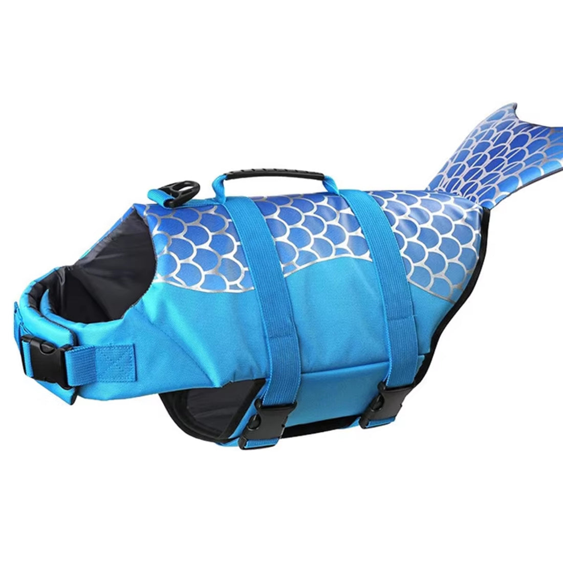 Size XS Beige And Blue Sailboat Pattern Pet Life Jacket for Dogs - Summer Swimming Safety Vest with Shark Fin for Small to Large Breeds V888-ELOSUNG23303