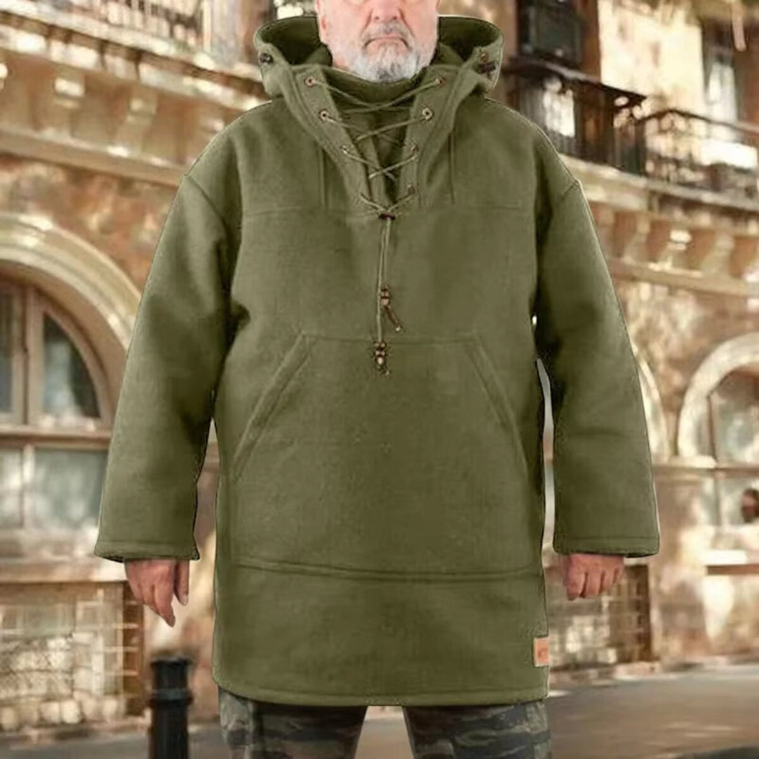 Men’s Wool Outdoor Jacket - Storm-Ready Insulated Anorak with Hood & Kangaroo Pocket 15146751623494-1