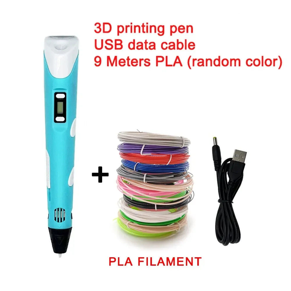 Creative 3D Printing Pen Set with 9 Meter Colorful Filament Bundle 7877390237939-2
