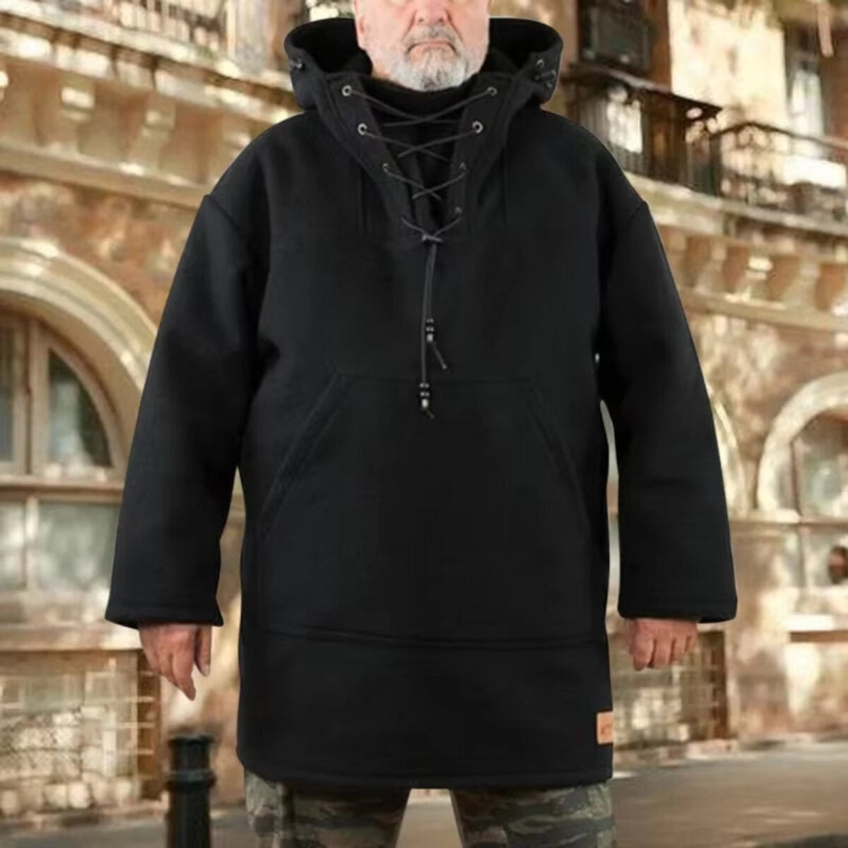 Men’s Wool Outdoor Jacket - Storm-Ready Insulated Anorak with Hood & Kangaroo Pocket 15146751623494-1