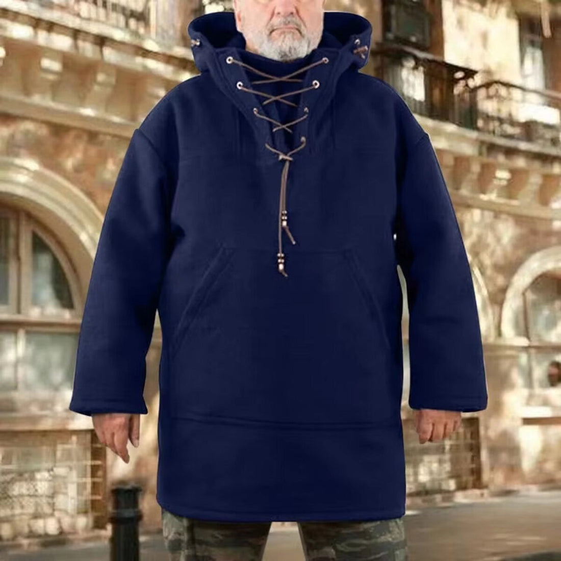 Men’s Wool Outdoor Jacket - Storm-Ready Insulated Anorak with Hood & Kangaroo Pocket 15146751623494-1