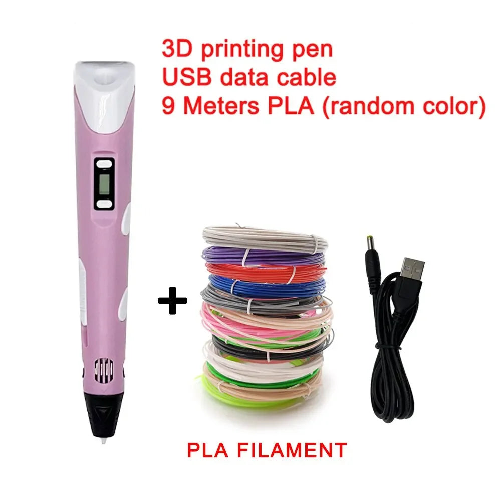 Creative 3D Printing Pen Set with 9 Meter Colorful Filament Bundle 7877390237939-2