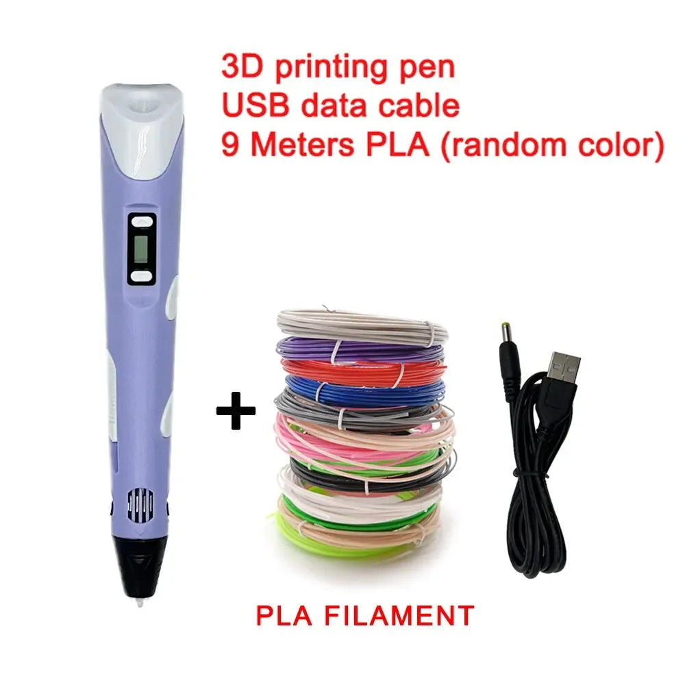 Creative 3D Printing Pen Set with 9 Meter Colorful Filament Bundle 7877390237939-2
