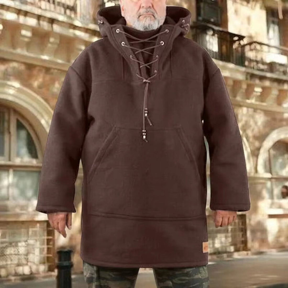 Men’s Wool Outdoor Jacket - Storm-Ready Insulated Anorak with Hood & Kangaroo Pocket 15146751623494-1
