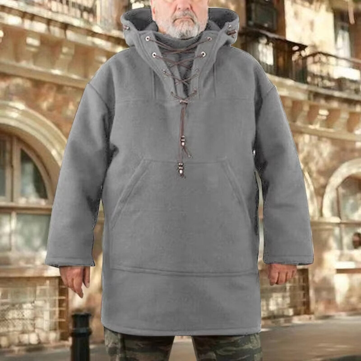 Men’s Wool Outdoor Jacket - Storm-Ready Insulated Anorak with Hood & Kangaroo Pocket 15146751623494-1
