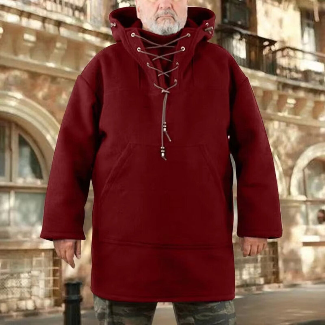 Men’s Wool Outdoor Jacket - Storm-Ready Insulated Anorak with Hood & Kangaroo Pocket 15146751623494-1