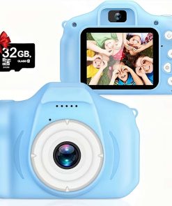 1080P Kids Digital Camera, Color Toy Kids Rechargeable Camera With 2 Inch Screen 13Mp 32Gb Card Christmas