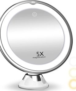 8" Makeup Mirror 5X With Lights, 3 Color Light Mode, 360° Rotation, Battery Powered