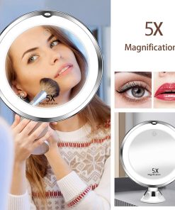 8" Makeup Mirror 5X With Lights, 3 Color Light Mode, 360° Rotation, Battery Powered