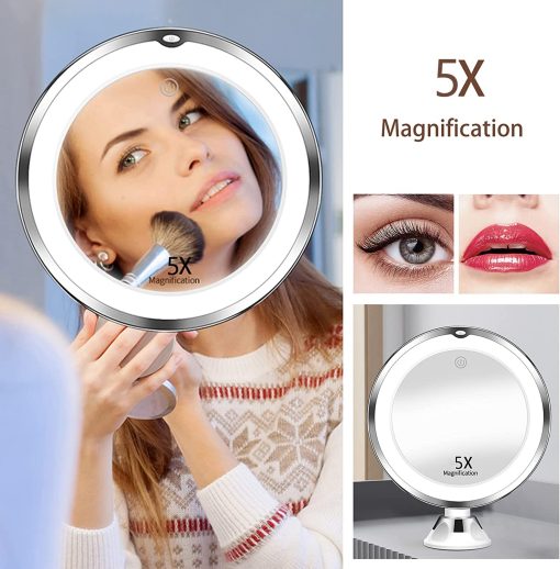 8" Makeup Mirror 5X With Lights, 3 Color Light Mode, 360° Rotation, Battery Powered