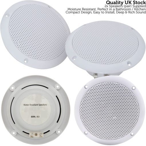 2X Moisture Resistant Ceiling Speakers 80W 8Ohm 5" Kitchen Bathroom 2 Way Loud