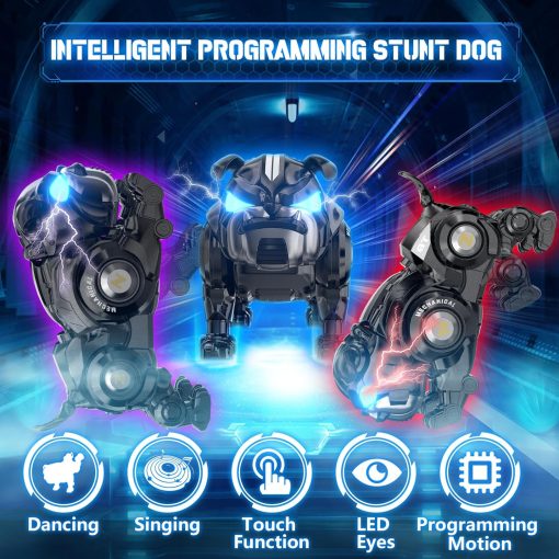 Remote Control Robot Dog Toys For Boys, Rechargeable Programmable Stunt Robot Dog With Singing, Dancing And Touch Functions For Boys Ages 3 4 5 6 7 8 9 10+ Christmas & Birthday Gifts (Black)