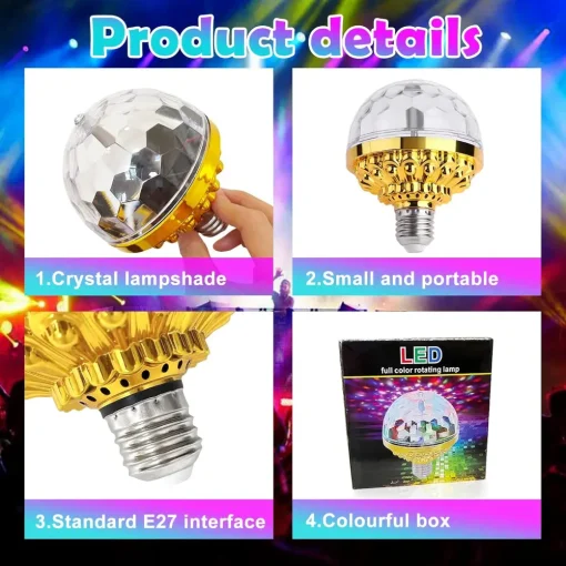 Colorful Rotating Magic Ball Light - LED Disco Ball Light for Home and Dance Parties - Energy Saving and Safety