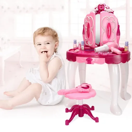 Glamour Mirror Makeup Dressing Table Stool Playset Toy Vanity Light & Music Fun and Educational Washbasin Playset for Social Skill Development