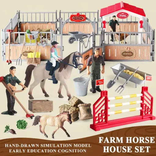 Horse Stable Playset,Horse Toys With Rider, Farm Animal Figurines Barn Toys