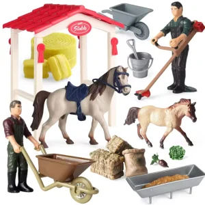 Horse Stable Playset,Horse Toys With Rider, Farm Animal Figurines Barn Toys3