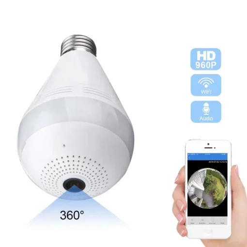 Light Bulb Wifi Camera – 360° Fisheye Wireless Panoramic Wifi Camera High-Resolution Clarity