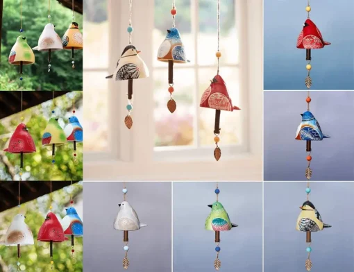 Set 3 Ceramic Bird Wind Chime Song Bell Garden Yard Home Decoration4