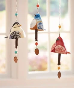 Set 3 Ceramic Bird Wind Chime Song Bell Garden Yard Home Decoration7