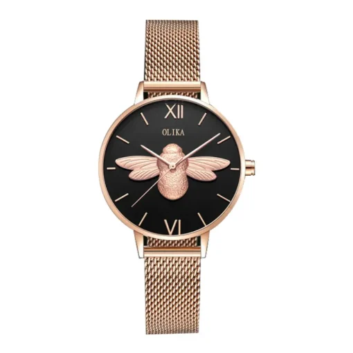 Stylish 3D Bee Women Quartz Watches Stainless Steel Mesh Band 1