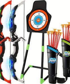 Kids Bow And Arrow Toy Set For Kids 4-6-8-12 Years Old, Archery Toy Set With Led Light - Includes 2 Bows, 20 Suction Cup Arrows, 2 Arrows And 1 Vertical Target