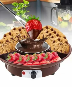 Electric Fondue Pot Set - Chocolate Fondue Kit - Temperature Control, Detachable Serving Trays, & 4 Roasting Forks - Gift Set & Date Night Idea. Serve At Movie Night Or Game Night.