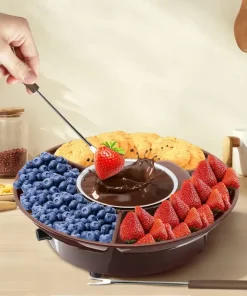 Electric Fondue Pot Set - Chocolate Fondue Kit - Temperature Control, Detachable Serving Trays, & 4 Roasting Forks - Gift Set & Date Night Idea. Serve At Movie Night Or Game Night.4