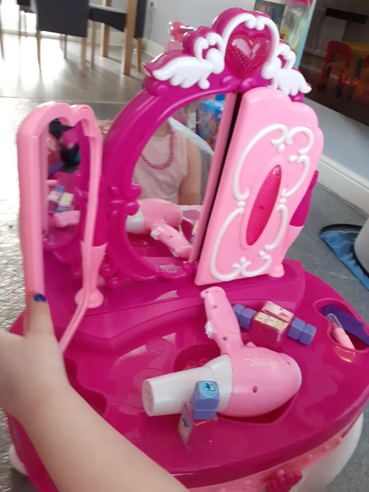 Glamour Mirror Makeup Dressing Table Stool Playset Toy Vanity Light & Music photo review