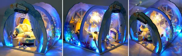 3D Under The Sea Ocean & Fish Room Tent Doll House For Children3