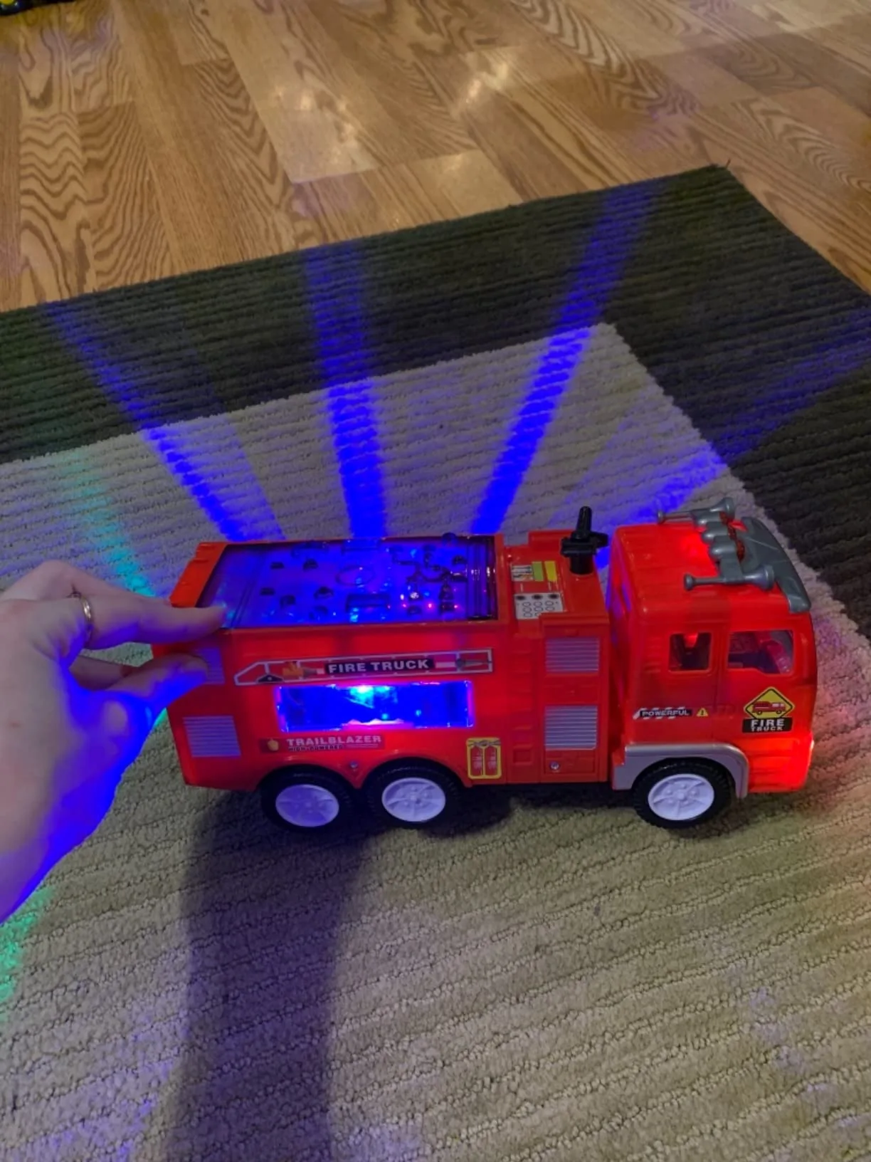 Electric Fire Truck Kids Toy - With Bright Flashing 4D Lights & Real Siren Sounds | Bump And Go Firetruck For Boys | Automatic Steering On Contact | Fire Engine Toy Trucks For Imaginative Play photo review